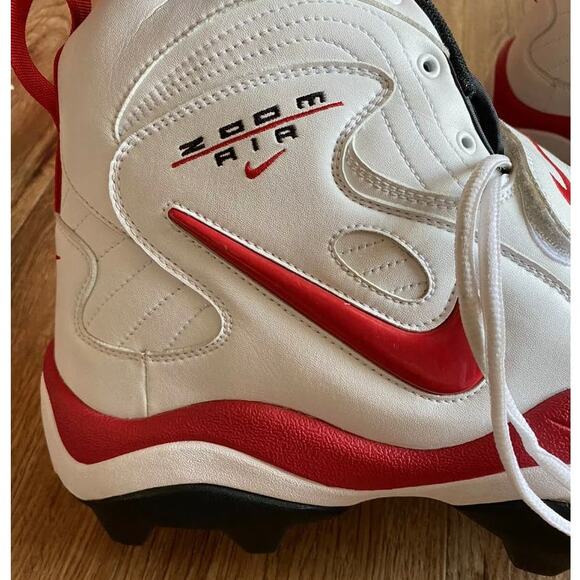Nike Zoom Air Red and White Hightop Sports Cleats Size 17 - Picture 2 of 4